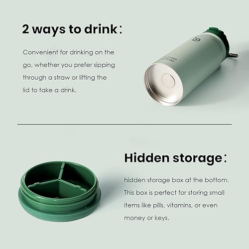 Miniatura 5 de BOTTLE BOTTLE Botella de agua deportiva de 16 oz con aislamiento de acero inoxidable para niños con popote y soporte para pastillas para regalos y