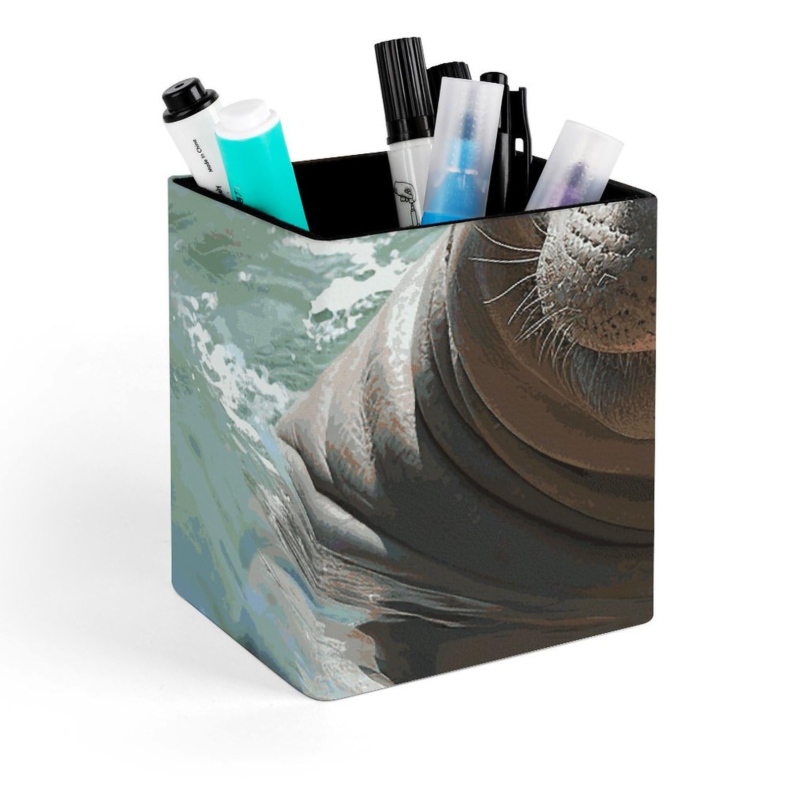 Porte-stylo carré en cuir hippopotame pour embellir votre bureau de télétravail