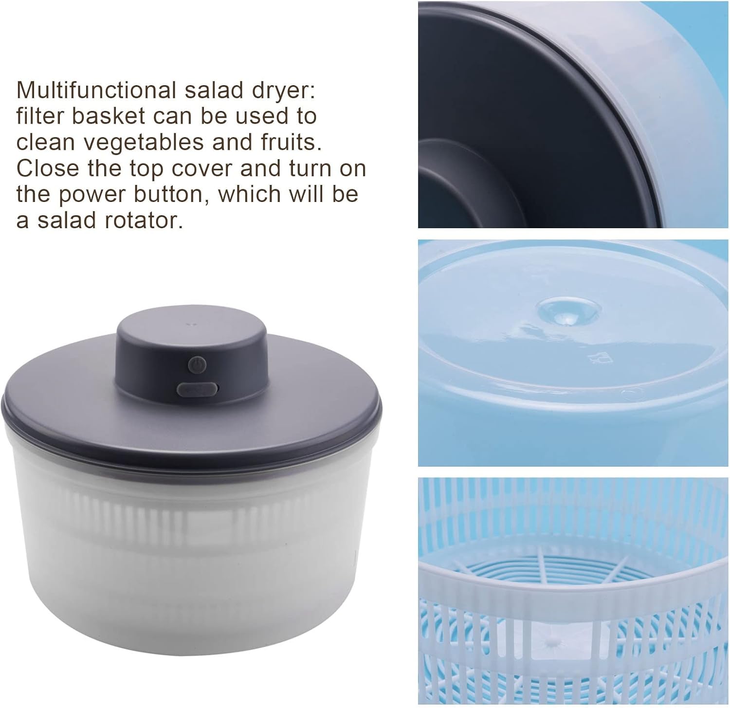 Electric Salad Spinner-Lettuce Vegetable Dryer USB Rechargeable Quick Drying Lettuce Fruit Spinner Material Bowl