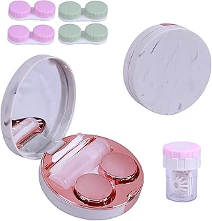 Contact Lenses Case Kit, Marble Contact Lens Case with Mirror,Portable Contact Box Travel Kit with Lens Cleaner Solution B...