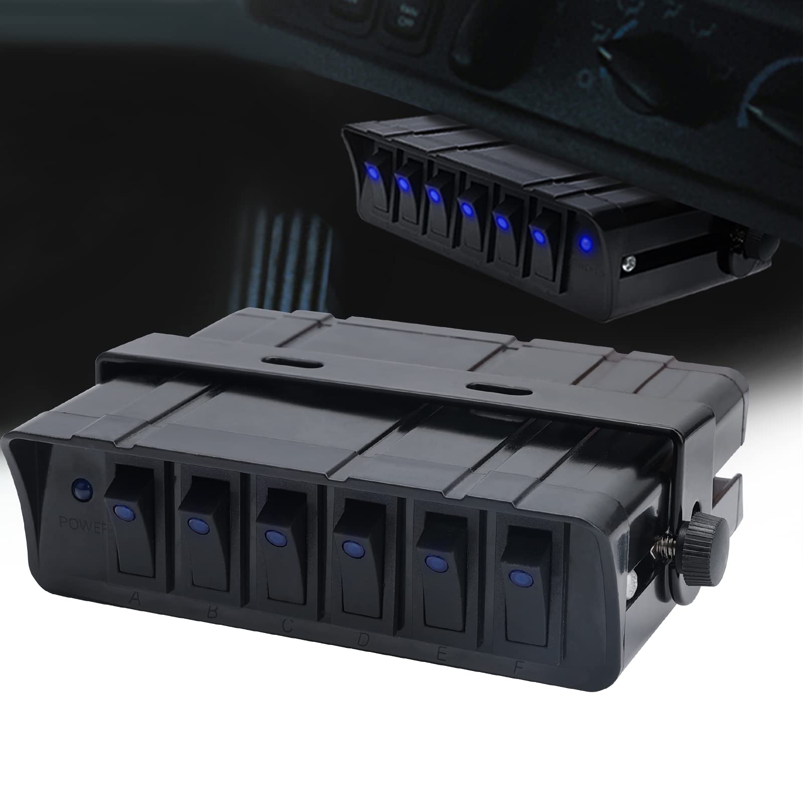 APIELE Switch Box 6 Gang Rocker Switch Box Circuit Control Box 12V/24V SPST On/Off Toggle Switch Panel LED Light for Automotive Truck Marine