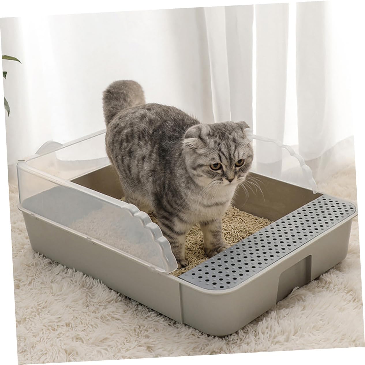 Semi-Enclosed Kitten Litter Box with Splash Guard Spacious Cat Litter Pan Material Easy to Clean and Replace Suitable for Cat Breeds