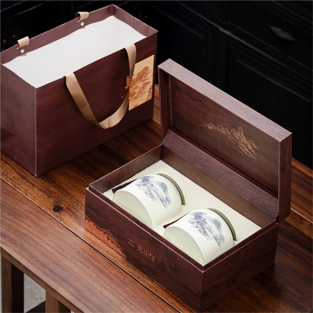 SONGCHAO Sugar Jar Ceramic Loose Tea Storage Jar Sealed Kitchen Seasoning Chinese Retro Set Double Gift Box Tea Canister