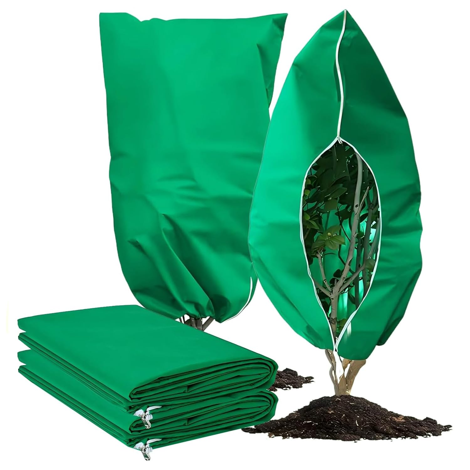 2 Pack Plant Fleece Frost Protection, 120x180cm Reinforced Garden Cover 60gsm, Breathable with Zipper & Drawstring, Winter Shield for Trees, Palms, Shrubs, Protects from Frost, Birds & Insects