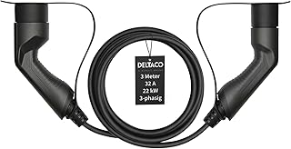 DELTACO Type 2 EV Charging Cable for Electric Cars and Hybrid Vehicles, Electric Car Charger Mennekes Cable, Compatible with ID.3, ID.4, Zoe, E-Tron, Model S/3/X/Y, Leaf, 3-Phase, 32A, 22kW, 3 Metres