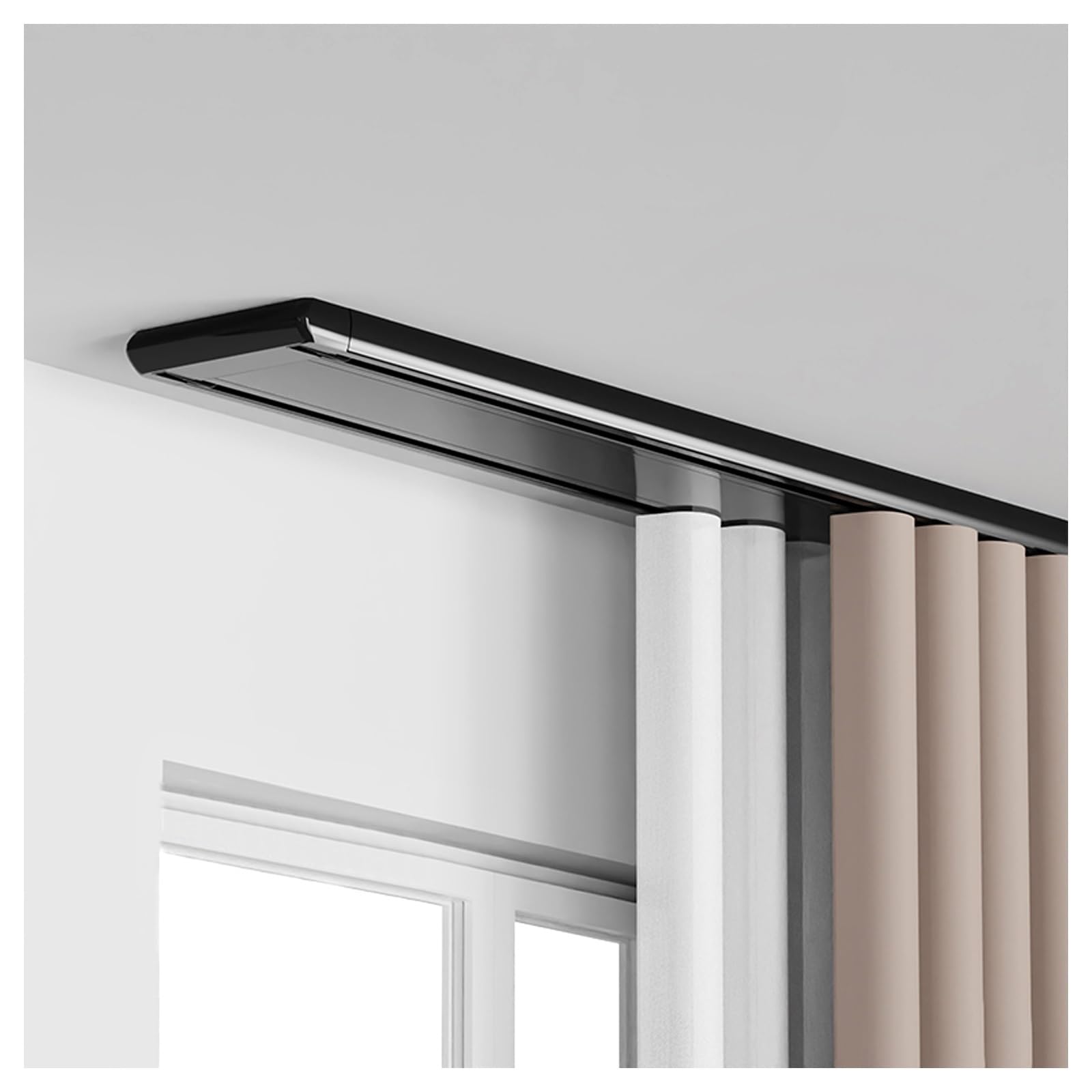 Curtain Double Tracks Aluminium Ceiling Mounted Curtain Rail Room Divider Curtain Track Rail For Living Room Bedroom With 20 Silent Pulley/m(Black,490cm)