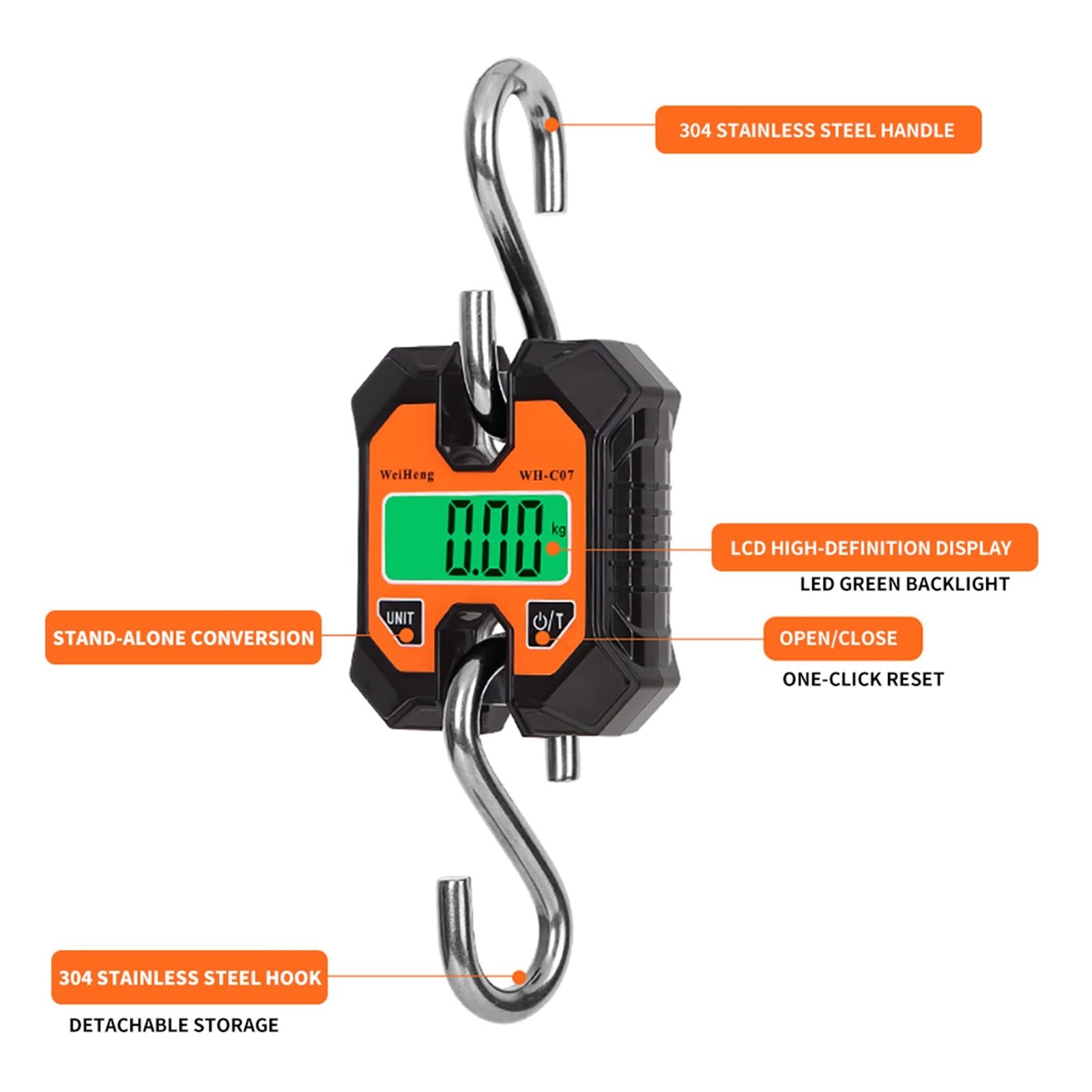 Przemysłowa zdejmowana przenośna waga mikro dźwigowa 100KG 250KG 50g wisząca walizka cyfrowa waga hak elektroniczna waga narzędzie stalowe(WH-C08 (250kg 100g))
