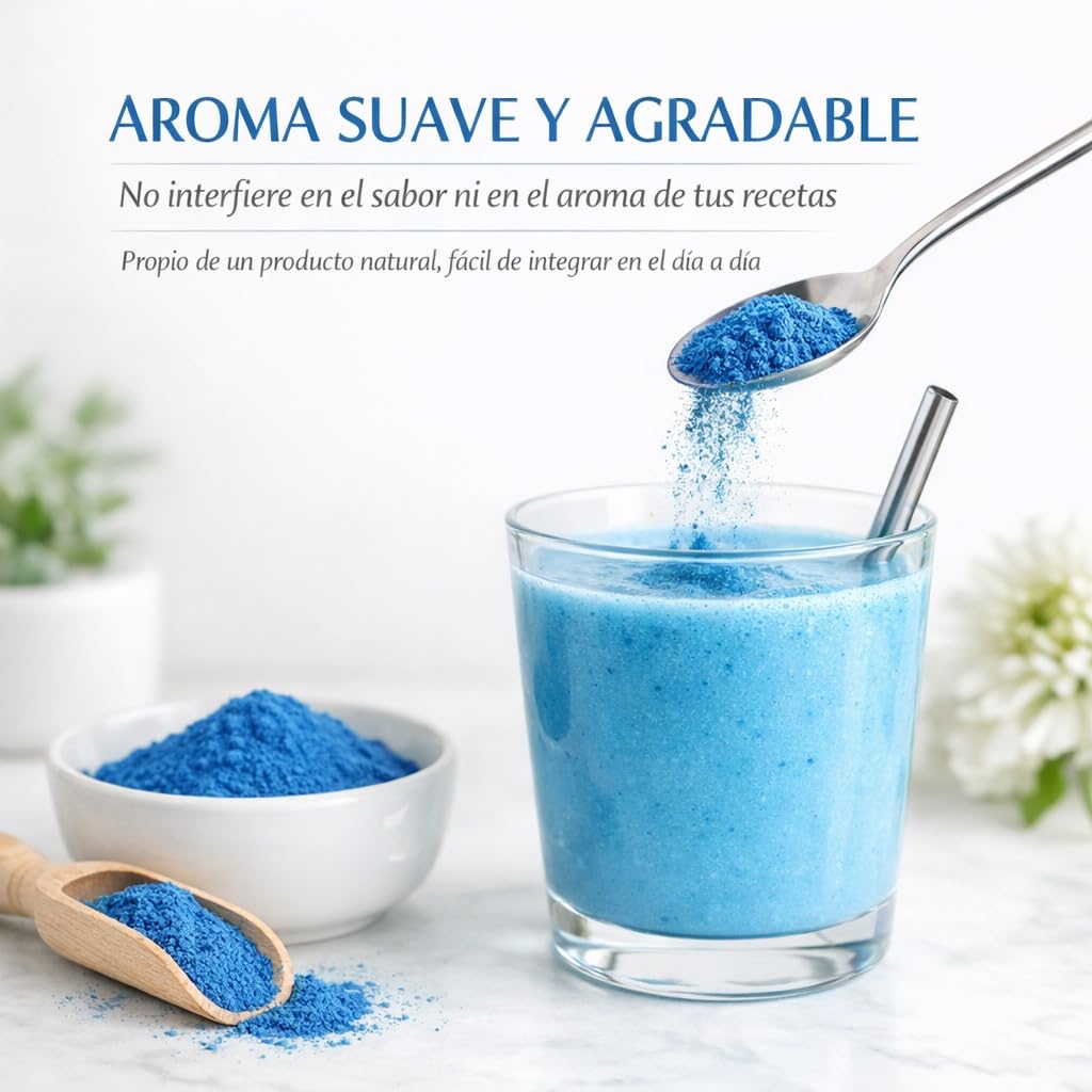 Espirulina Azul en Polvo 200g Ecológica Nadiprem (Ficocianina) | Blue Spirulina Orgánica | Colorante Alimentario Natural | Fácil Disolución para Batidos y Repostería
