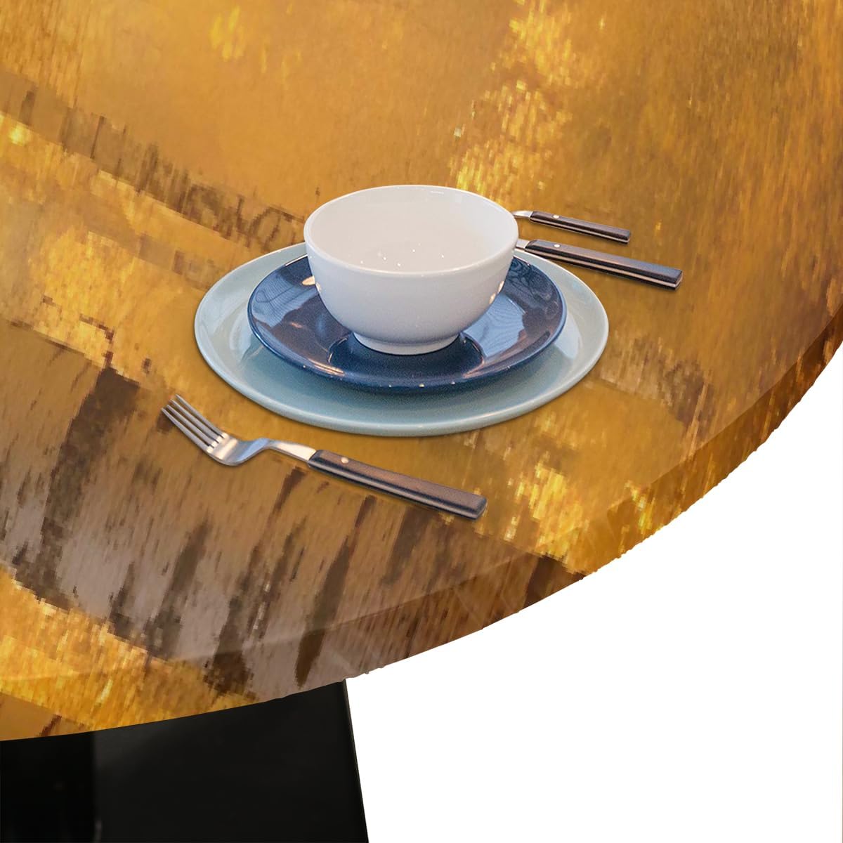Round Tablecloth with Elastic Edge Gold Forest Fall Fitted Circle Table Cover wipeable Round Table Cloth for Indoor Outdoor Patio Dining Kitchen Decor for 45-50inch Tables