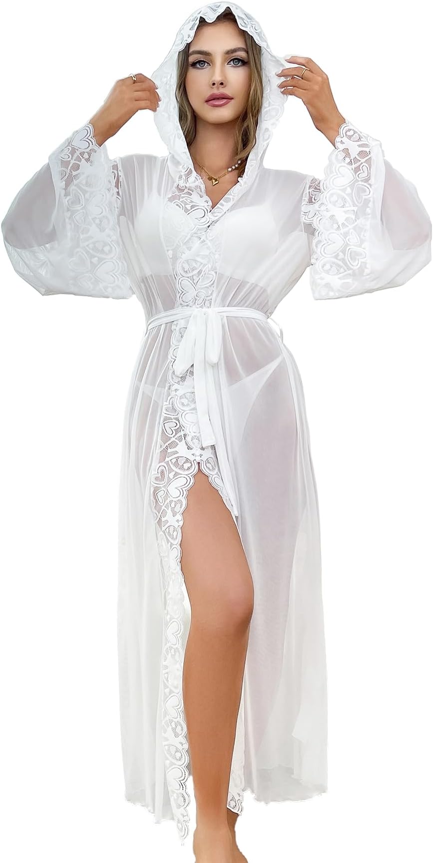 Bride Robe Long Sleeve Satin Robe for Women Lace Elegant Bridal Bathrobe Sleepwear Kimono for Wedding Lounge Spa