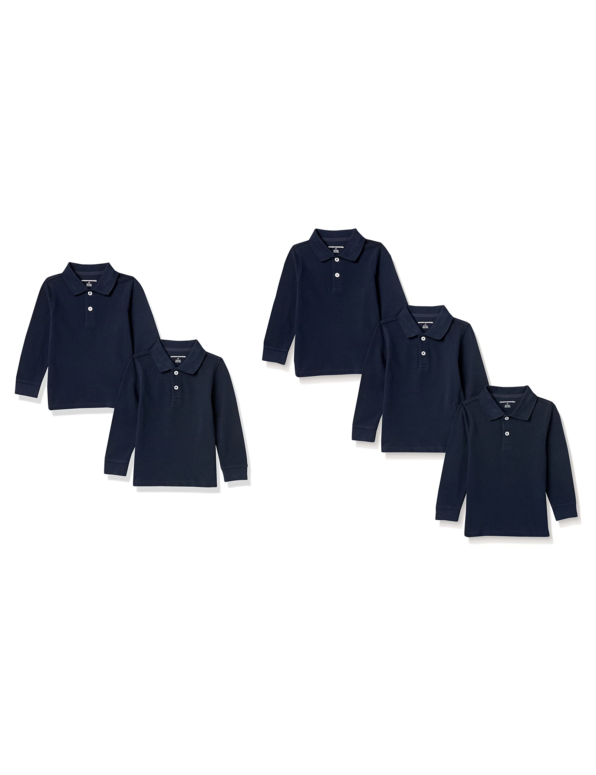 Amazon Essentials Jungen Langärmelige Piqué-Poloshirts, 5er-Pack, Marineblau, 8 Jahre