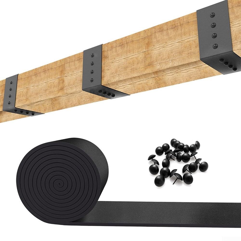 Correa de viga de madera sintética de 5 pies con aspecto de metal autoadhesivo para vigas de techo, persianas de cabaña, chimeneas, puertas de granero, 1.57 pulgadas/2.36 pulgadas de ancho, negro