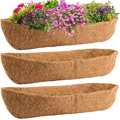 Image of 48in Coco Liners for Window Planter Box - 3 Pack 100% Natural Coconut Coir Fiber Liner Replacement for Deck Flower Box, Garden Railing Fence Trough, Wall Planter Basket, Vegetables Pot