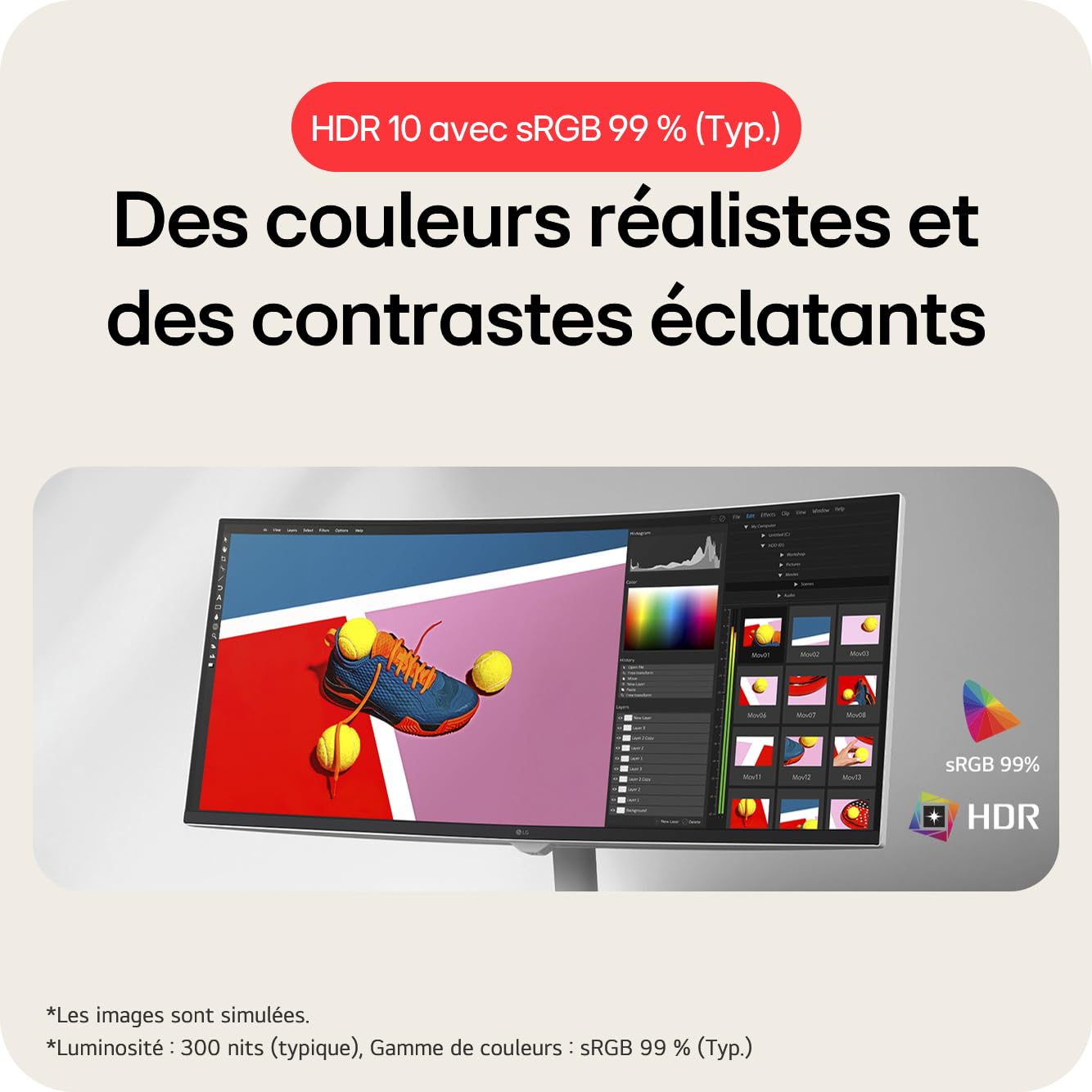 LG Smart Monitor 34U601SA-W 34 Pouces incurvé - Dalle VA résolution QHD (3440 x 1440), 5ms GtG 100Hz, HDR 10, sRGB 99% (CIE1931), inclinable