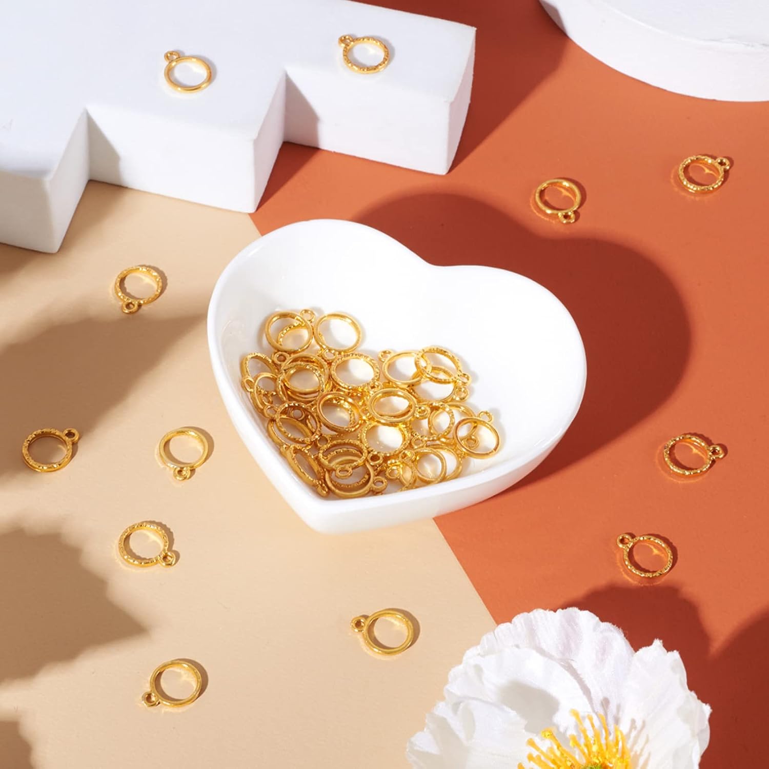 Pandahall 50Pcs Tiny Open Back Bezel Pendants Round Ring Zinc Alloy Bezel Hollow Mold Pressed Flower Charms Golden for DIY UV Resin Jewelry Making - Image 4