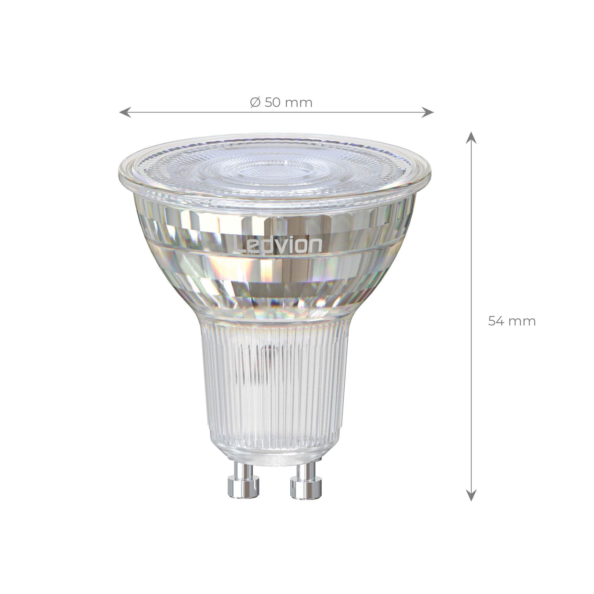 Ledvion - 10X Spots LED GU10 Dimmables Dim-Warm, 5W, 2200-3000K, 345 Lumens, Verre Complet, Économe en Énergie