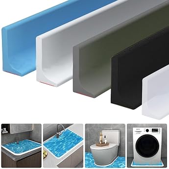 Silicone Shower Threshold Water Barrier Wet Room Floor Barrier Shower Tray Sealing Strips Water Stopper Strips Bathroom Kitchen Sink Edge Sealing Strips Water Retention Damp Strips