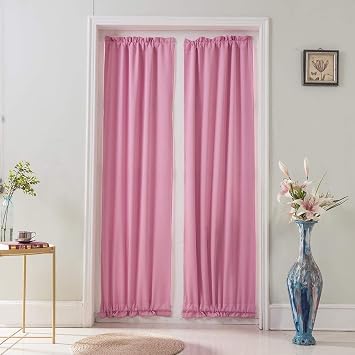 BOYOUTH Thermal Insulated Rod Pocket Pink Blackout Privacy French Door Curtain25x72-Inch 1 Panel