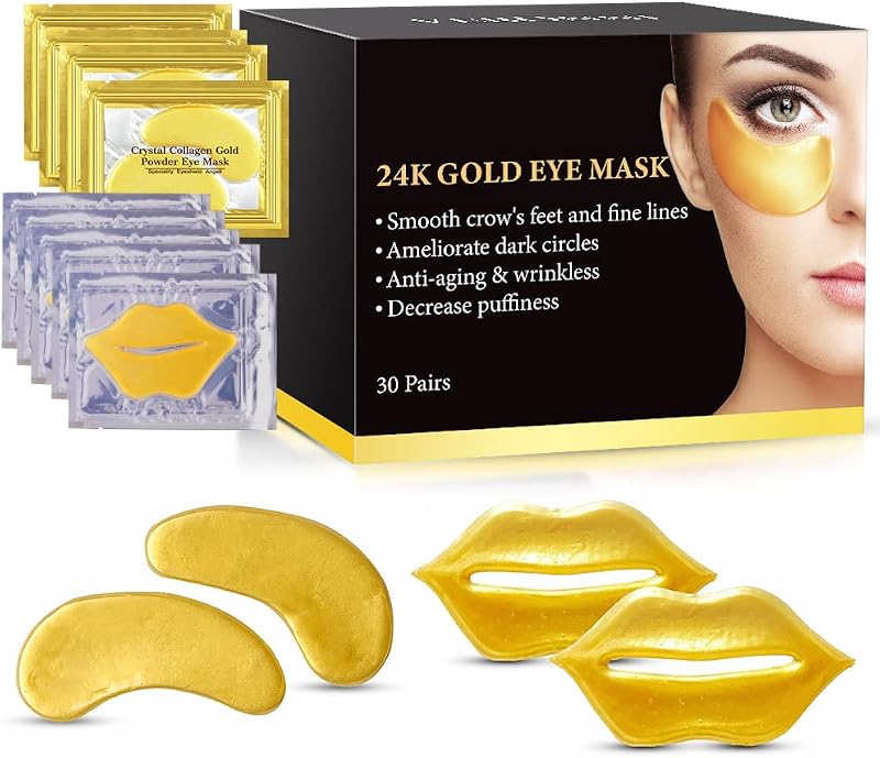 Máscaras VERONNI para Olhos e Lábios com 24K Gold, 20 máscaras para os olhos e 10 máscaras labiais