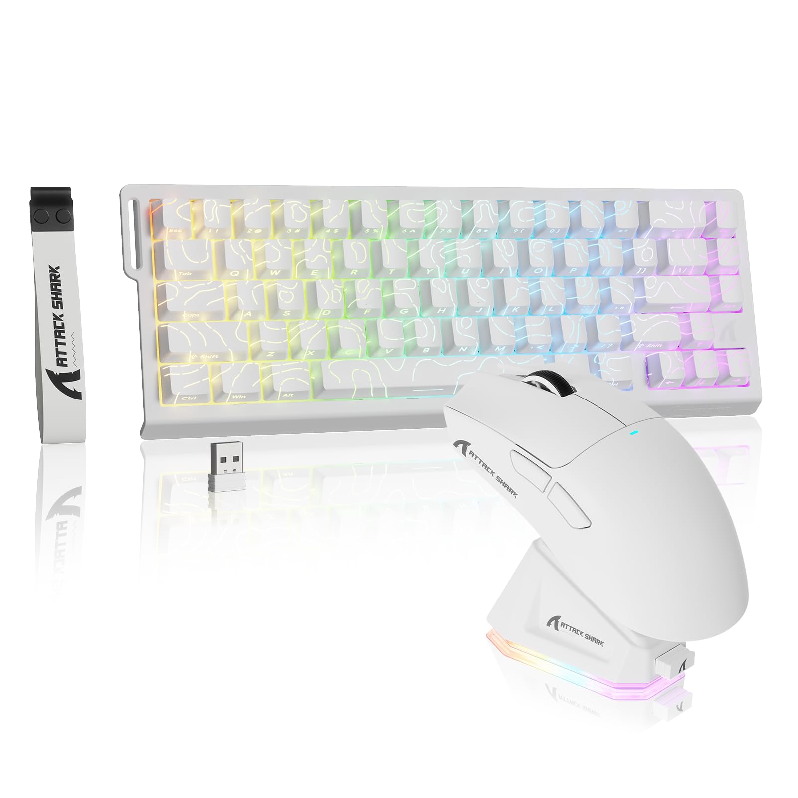 MAMBASNAKE × Attack Shark Clavier et Souris sans Fil à commutateurs magnétiques, Clavier à déclenchement Rapide 8 khz, Souris Gaming trimode 59g pour pc/Mac(Blanc)