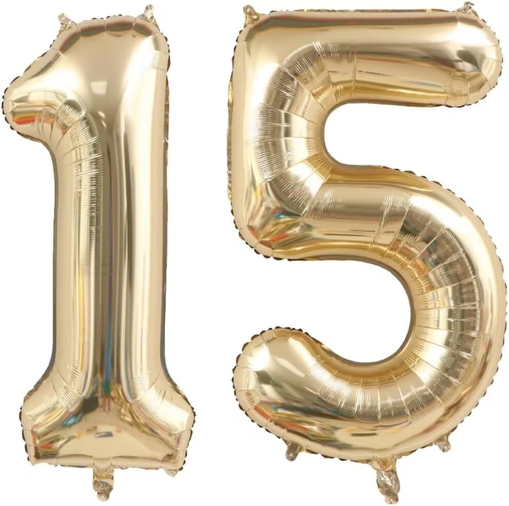 Image of 15 Balloons Number, 40 Inch Light Gold 51 15 Birthday Balloon, Foil Mylar Helium Large Number Balloons, Champagne Gold 51th 15th Birthday Balloons, Birthday Party Decorations Supplies for Men Women