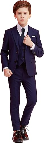 Conjunto de 5 piezas para niños pequeños, ajustado, chaqueta, chaleco, pantalones, camisa, corbata, color azul marino, talla 10