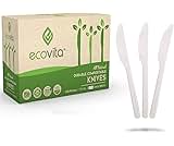Ecovita 100% Compostable Knives - 140 Large Disposable Utensils (7 in.) Eco Friendly Durable and Heat Resistant Alternative to Plastic Knives with Convenient Tray