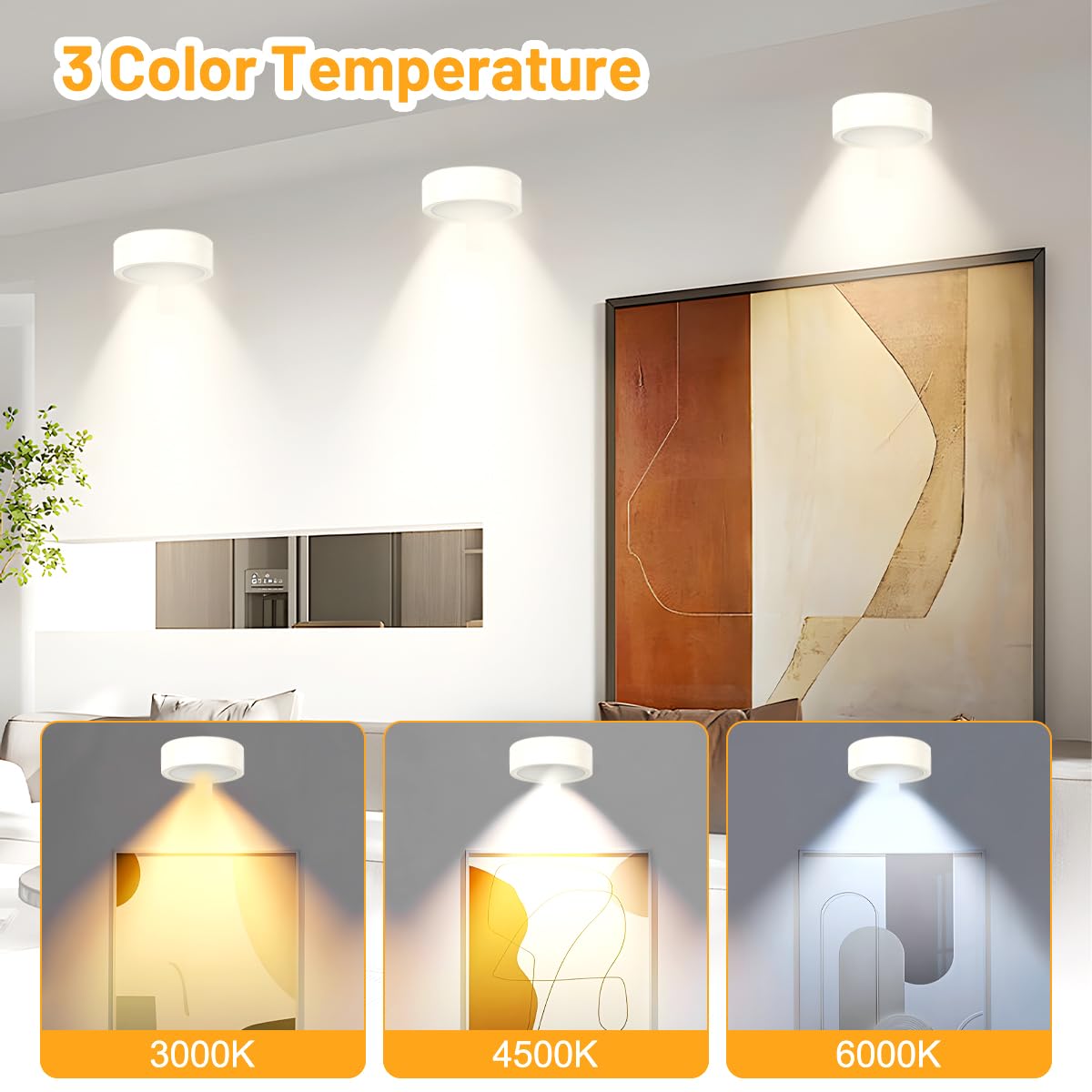Suevut Lot De 2 Lampes Tableau Sans Fil Rechargeables - Appliques LED Avec Télécommande, 3 Couleurs Et Intensité Réglable, Idéal Pour Tableaux Et Cadres