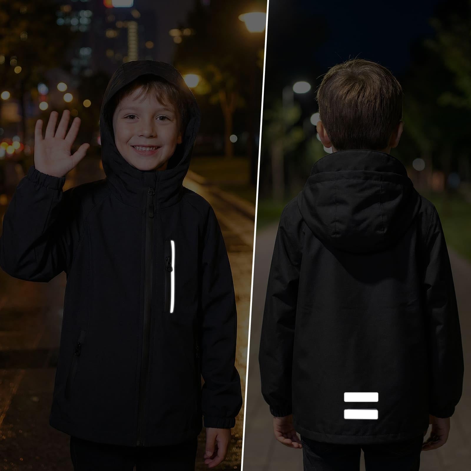 Giacca Impermeabile Ragazza Ragazzi, Mantella Antipioggia Antivento con Strisce Riflettente, Unisex Giubbotto Bambino Bambina Leggera Traspirante Cappotto Bambini 5-13 Anni