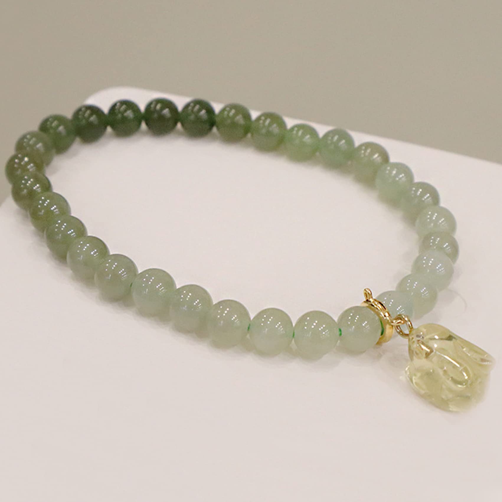 Esbant Women's Jade Feng Shui Bracelet Natural Hetian Nephrite Bracelet 6Mm Stretchy Beaded Bracelet Wu Lou Charm Citrine Rabbit Pendant Amulet Good Luck Bracelet Talisman ,Rabbit
