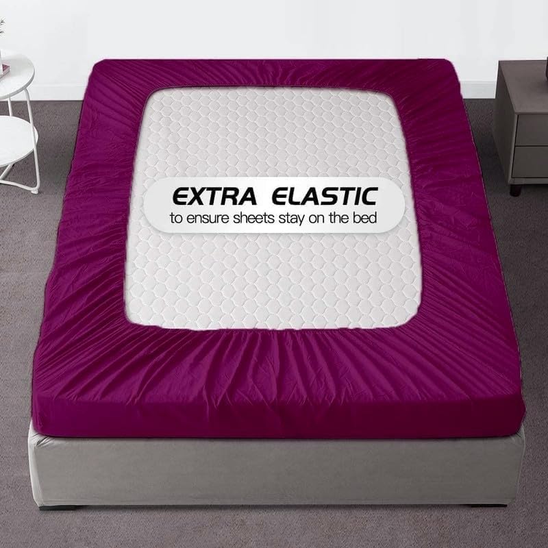 Image of All Around Brushed Microfiber King Fitted Sheet - (78 x 78) Inches - 8'' Deep Pocket Elastic Fitted Bedsheet + 1 Pillow Cover 400 Series Extra Soft & Easy Fit - Wine
