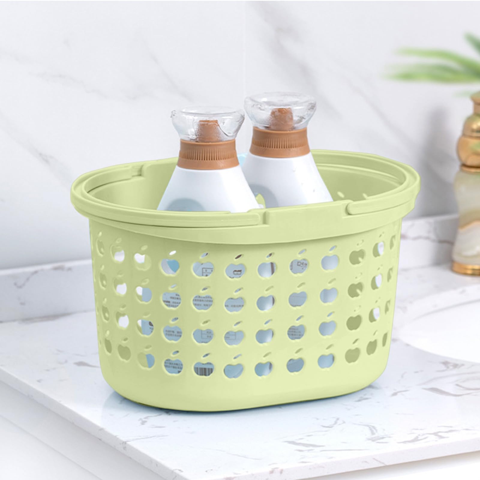 Household Plastic Storage Basket with Handle Desktop Cabinet Basket Plastic Shower Caddy Basket Transparent Bathroom Storage Basket Portable
