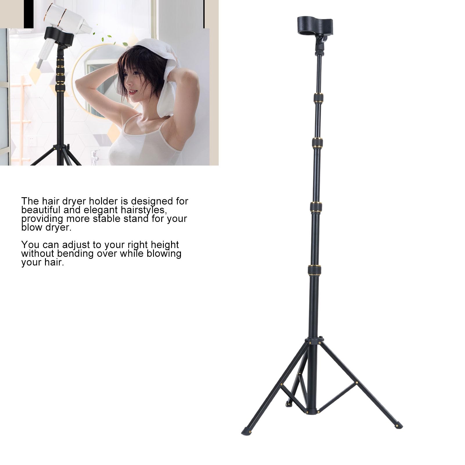 LICAEVEY Supporto per Asciugacapelli, Supporto per Asciugatrice per Capelli a 180 °, 23,62 - 76,77 Pollici Regolabili Senza Portata Portante, Clip del Supporto per Asciugacapelli Adatto