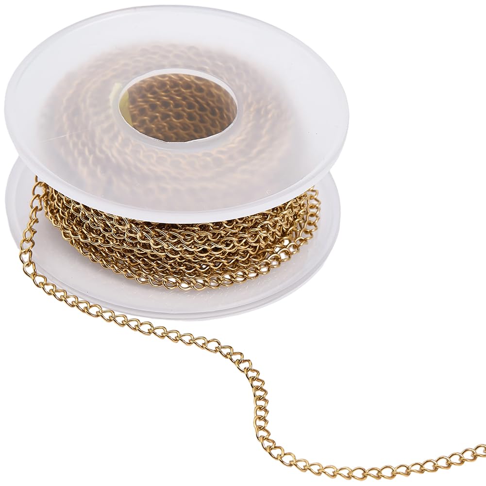 BEAMARKER 33 Feet Stainless Steel Curb Chains 3mm Real 18K Gold Plated Tarnish Resistant Extender Chain for Jewelry Making DIY Necklace Bracelet Pendant Keychain Hanging Lanyard Bag Charm