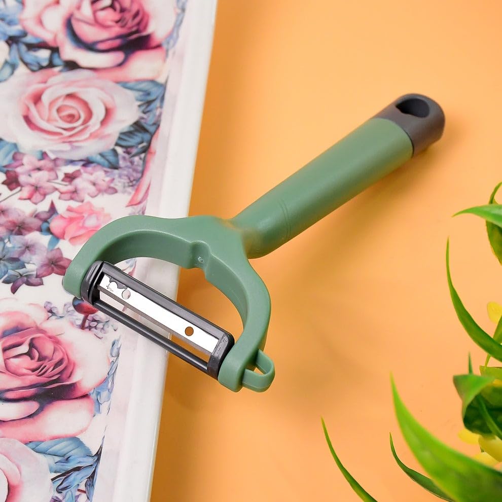 Image of SUPERMOM Kitchen Tool 2 Pc - Combo of Stainless Steel Cut & Chop Veggies Slicer with Plastic Fruit & Vegetable Peeler, Sharp Stainless Steel Blade, Comfortable Grip Handle for Cutting, Peeling & More