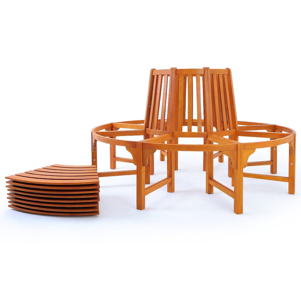 Deuba Casaria Wooden Tree Bench FSC®Certified Eucalyptus Wood Round Garden Seat 160cm Outdoor