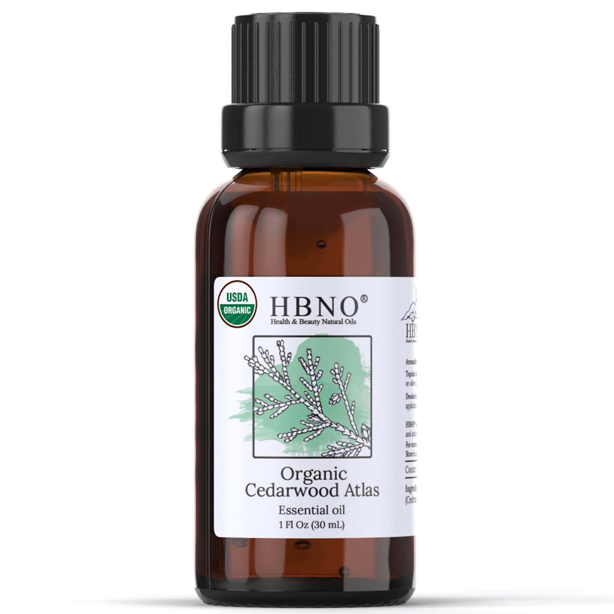 HBNO California Bottled Organic Cedarwood Essential Oil 1 fl oz (30ml) - USDA Certified Organic Cedarwood Essential Oil for Aromatherapy, Soap Making, DIY, Fragrances, Diffuser