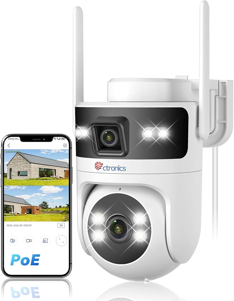 Amazon.co.jp: Ctronics 防犯カメラ 屋外 900C-DL デュアルレンズ 360