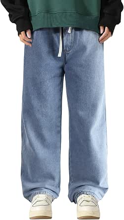 Y2k Jean baggy pour garçon, avec jambes larges, coupe