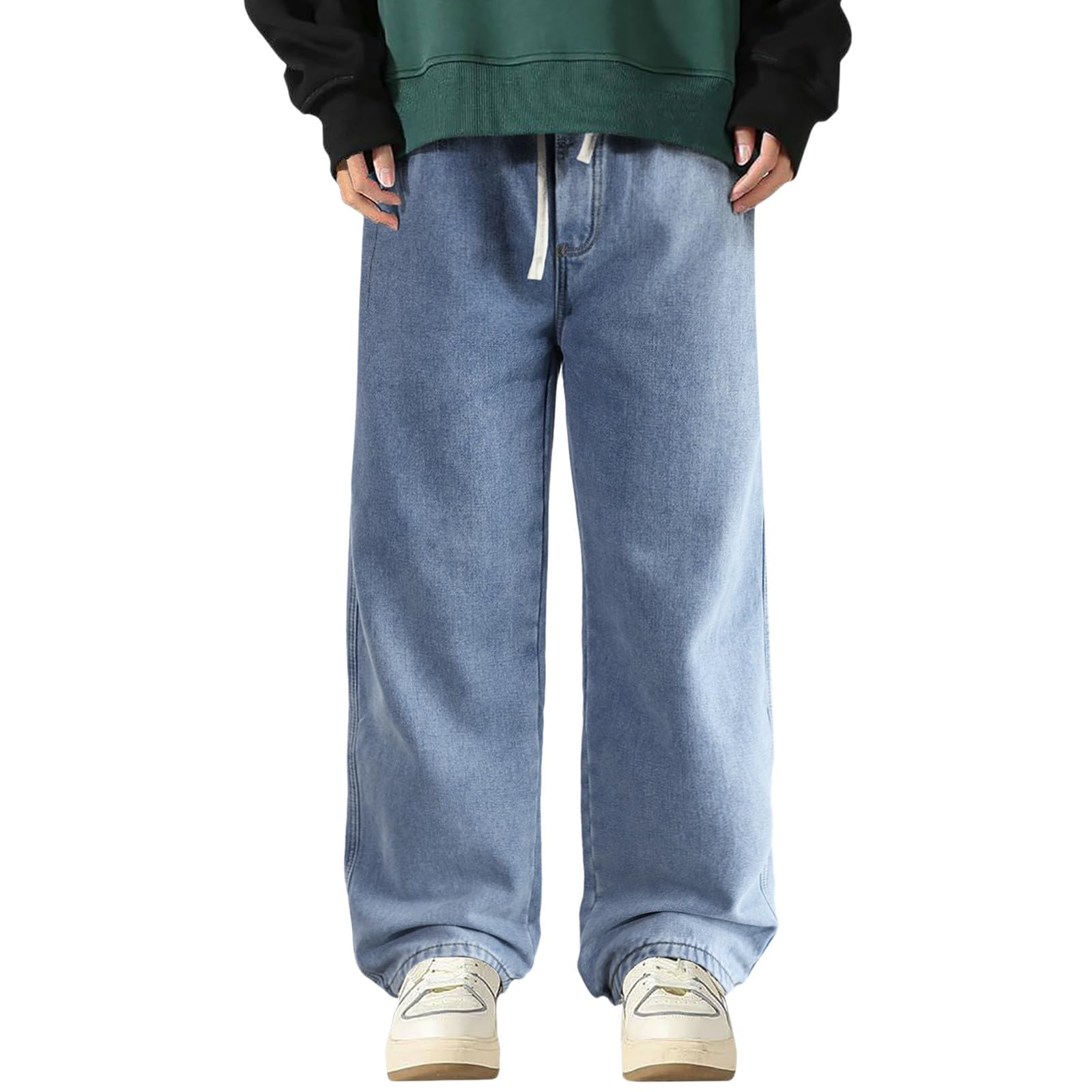 Pantalones vaqueros térmicos acolchados para hombre, pantalones térmicos de forro polar, pantalones de invierno gruesos, pantalones de chándal holgados, pantalones largos para el tiempo