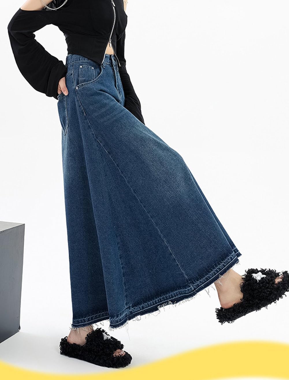CHARTOU Women's Back Elastic High Waist A-Line Maxi Long Denim Jean Skirt - Image 5