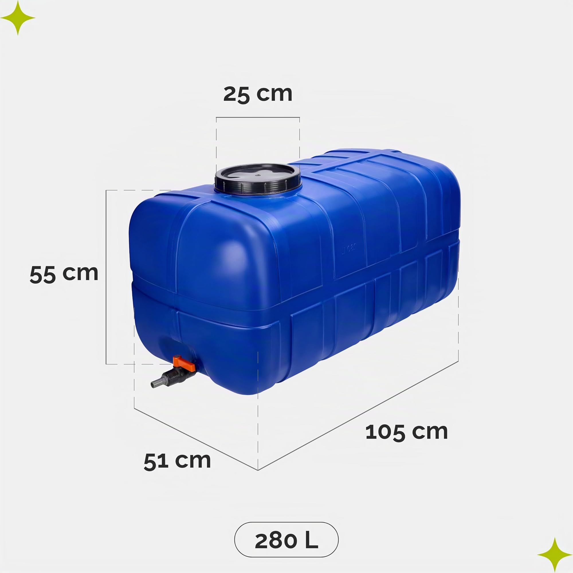 Garronda Tanica 280L Acqua con Rubinetto – Serbatoio Acqua Piovana e Potabile in Plastica HDPE Alimentare Contenitore con Coperchio a Vite per Esterno Camper Orto Uso Agricolo Blu GD-0098