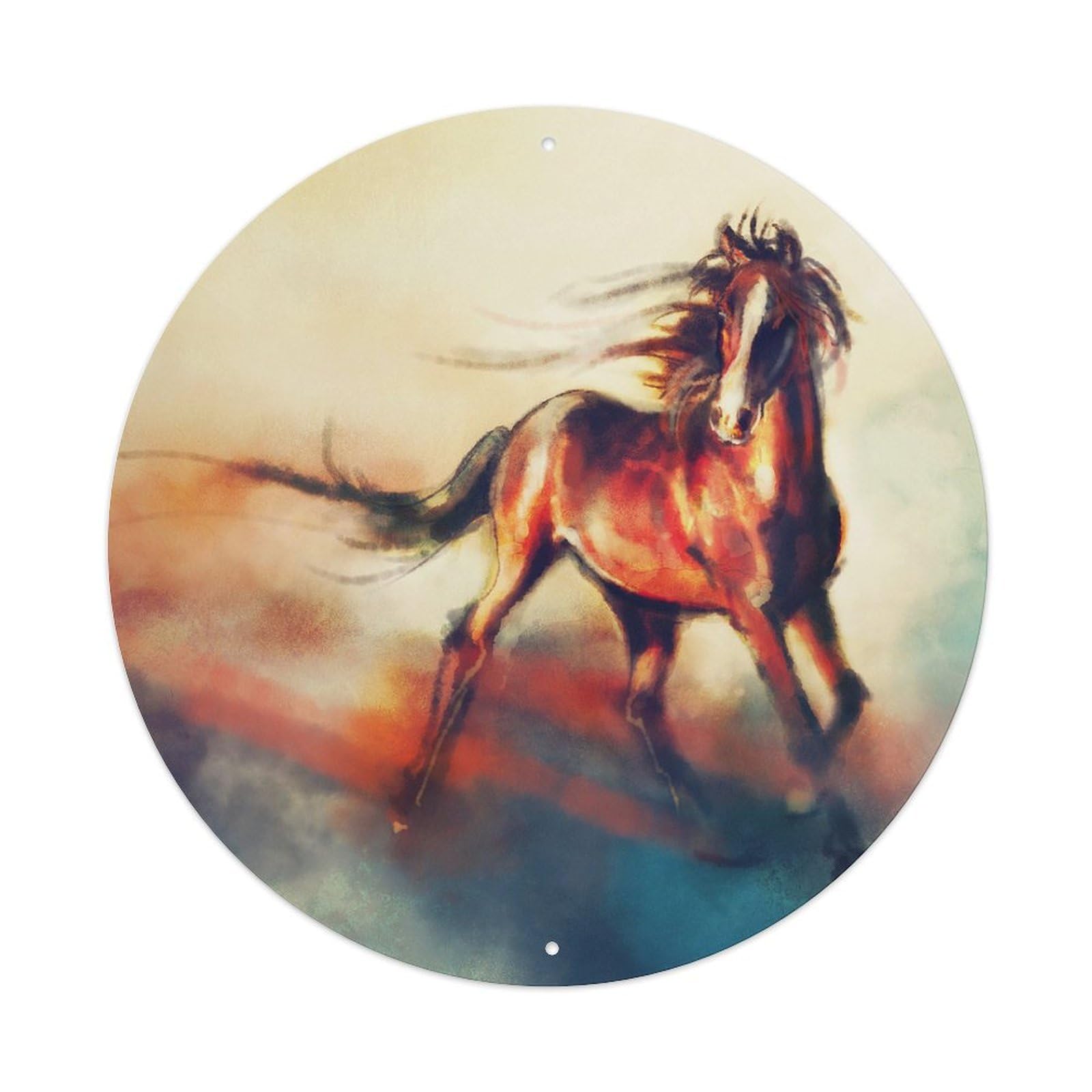 Animal Art Galloping Horse Vintage Metal Tin Sign Plaque Wall Decor for Cafe, Club, Garden Round Metal Poster 8x8Inch