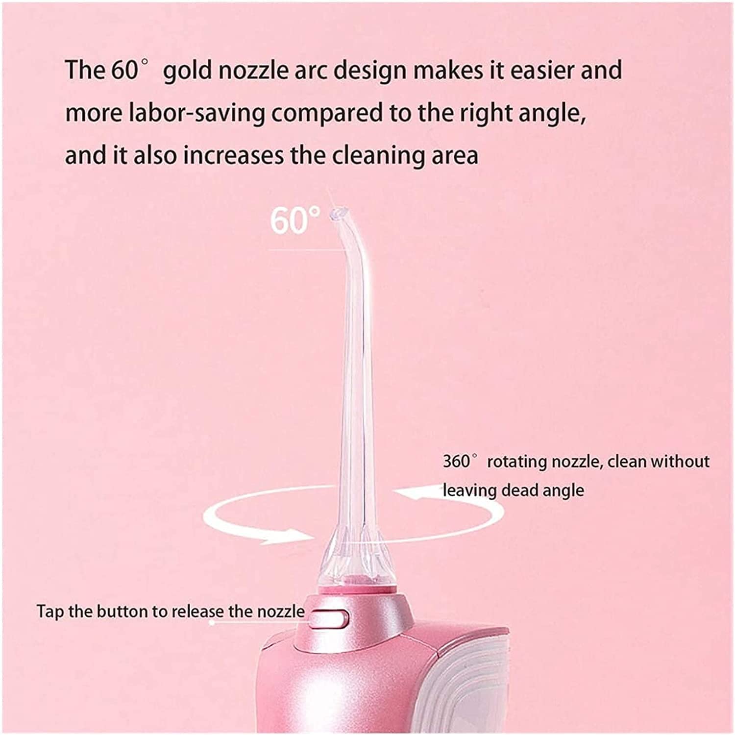 Limpiador de dientes de floress de agua inalámbrico, USB Irrigador oral recargable para viajes, IPX7 Impermeable, hilo dental de agua de 3 modelos con 2 puntas de jets 360 ° Boquilla giratoria p