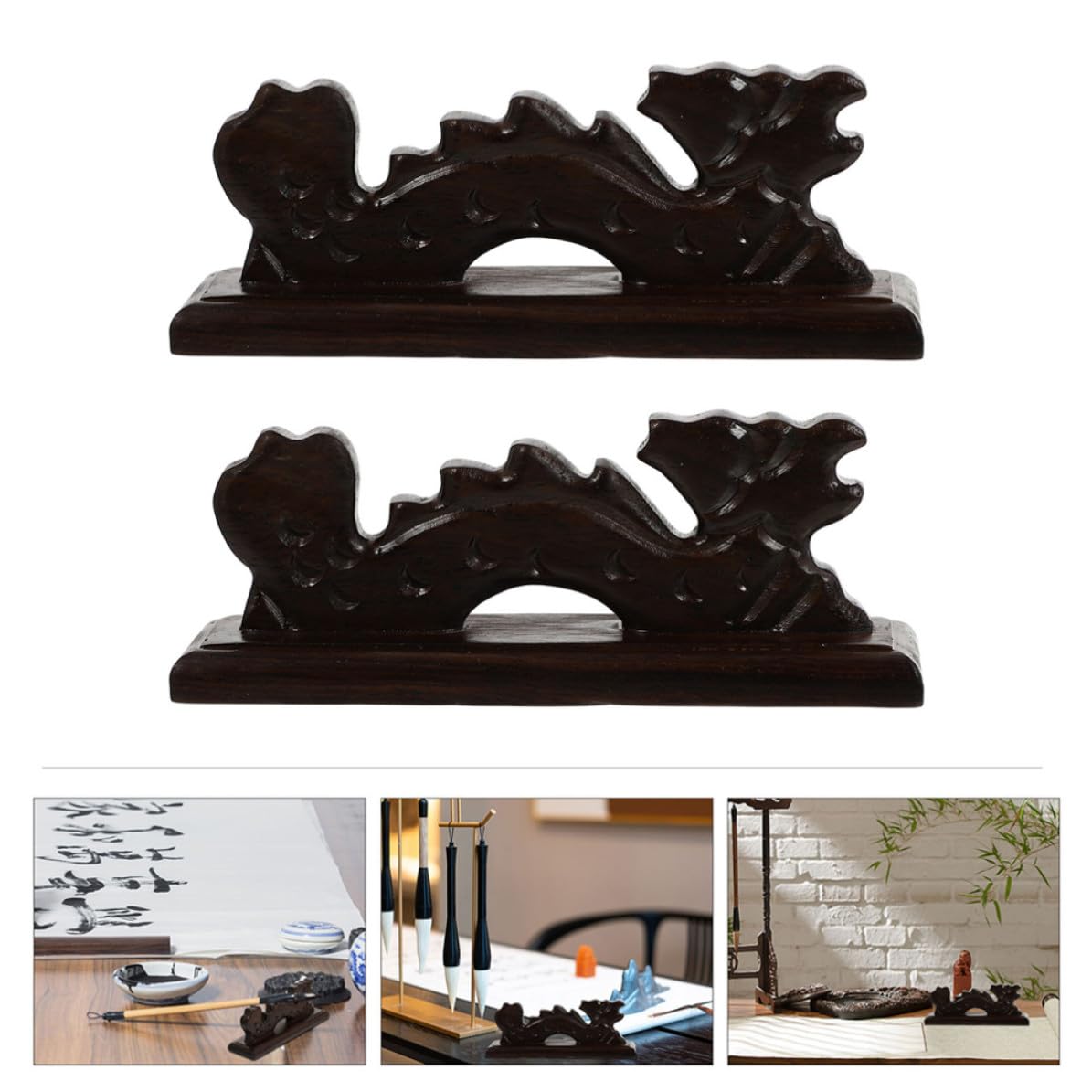 OSALADI 12 Stück Vintage Holz Pinselhalter im Chinesischen Drachenstil für Schreibtisch Sicherer und Praktischer Stifthalter für Kalligrafie und Pinselstifte