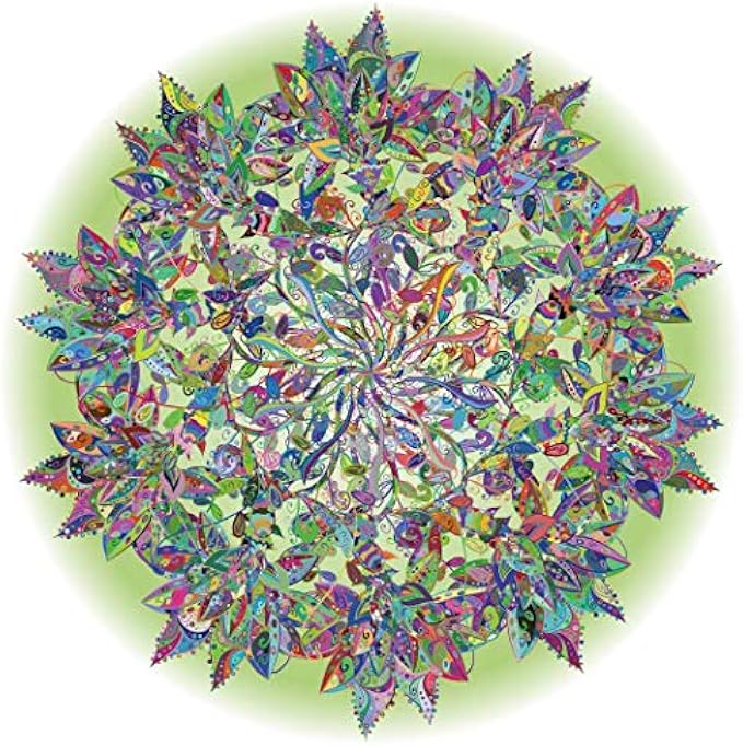 Bgraamiens Puzzle-Magic Tree of Life -1000 Pieces Colorful Leaves Round Mandala Puzzle Color Challenge Jigsaw Puzzles