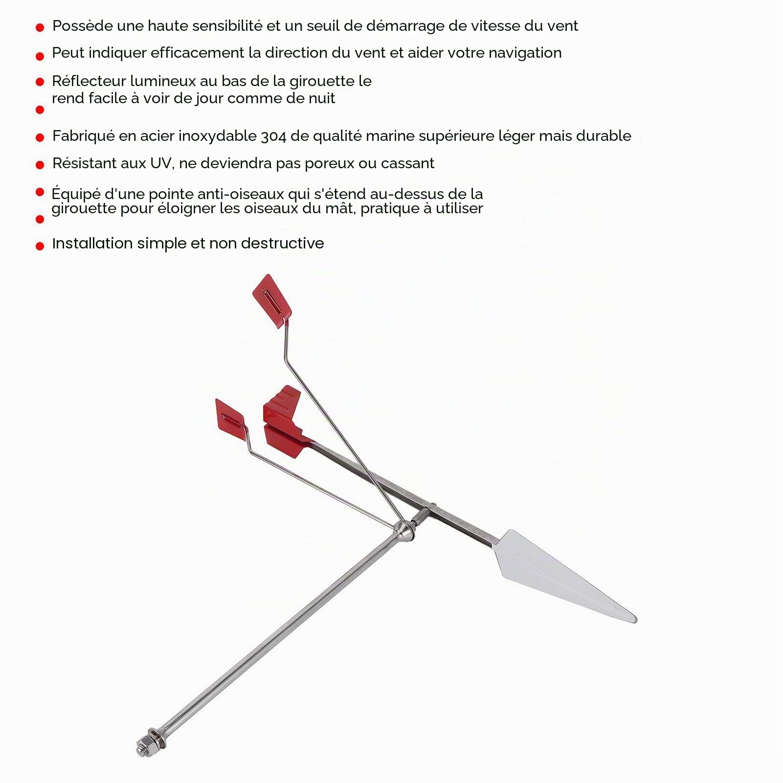 Girouette, Girouette Marine Indicateur Universel De Direction du Vent en Acier Inoxydable 304 Matériel De Pont De Bateau Instruments Météorologiques pour Yacht Bateau Voile
