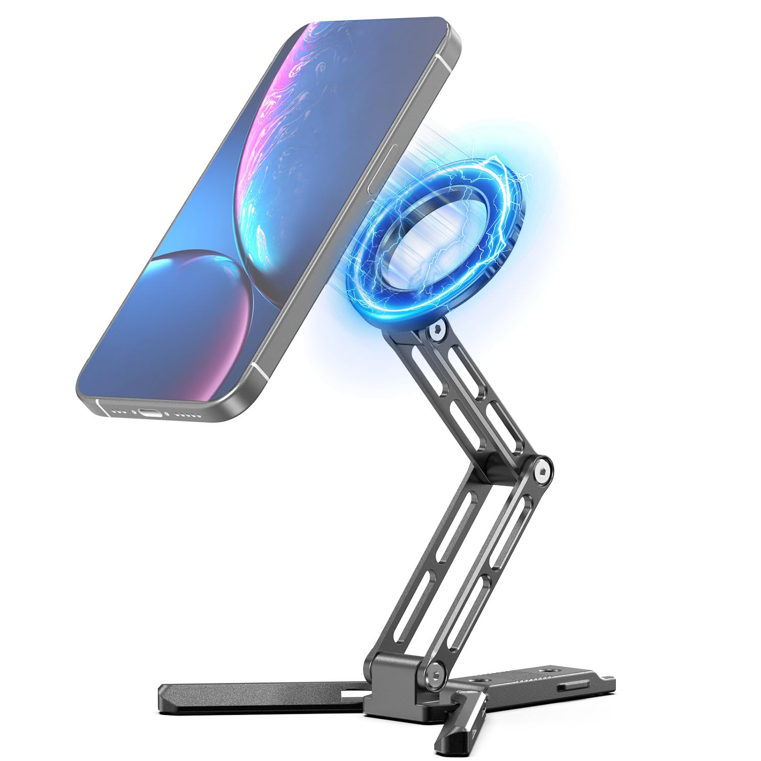 CAMBOFOTO Magnetic Phone Tripod Stand for iPhone, Aluminum Stand Grey