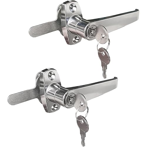 2 Sets Handle Cam Lock,L-Type Locking Door Handle,Cabinet Handle Lock for Metal Cabinet and Locker Doors,for Outdoor Equipment Cabinet Door&File Cabinets (Chrome)