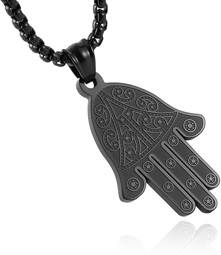 Miniatura 2 de HZMAN Khamsah Collar con colgante de mano de Fátima Hamsa de acero inoxidable con ojo egipcio, éxito y protección Lucky